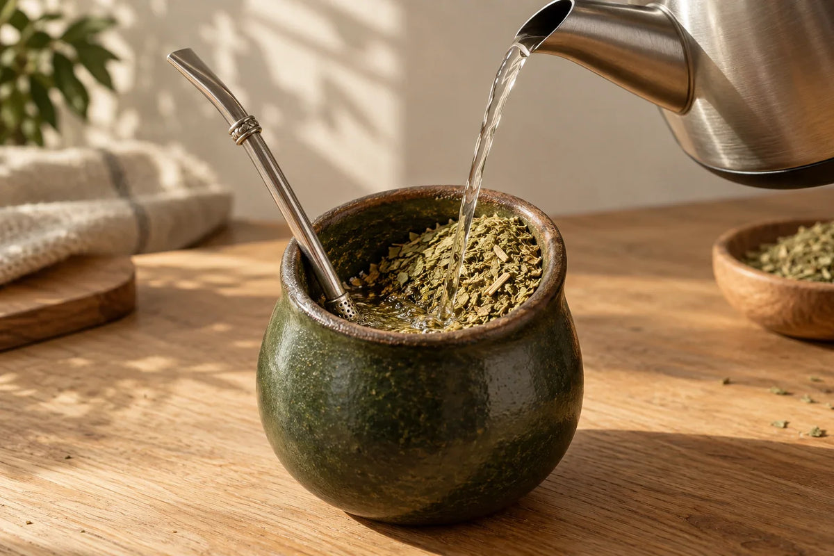 Dolivanje vode u yerba mate tokom tradicionalne pripreme
