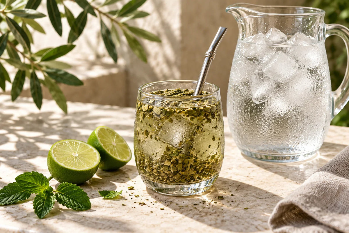 Hladni yerba mate terere uz led, vodu, limetu i nanu