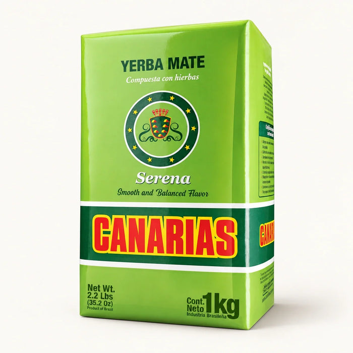 Canarias Serena yerba mate sa biljem 1 kg — fotografija pakovanja na svetloj pozadini
