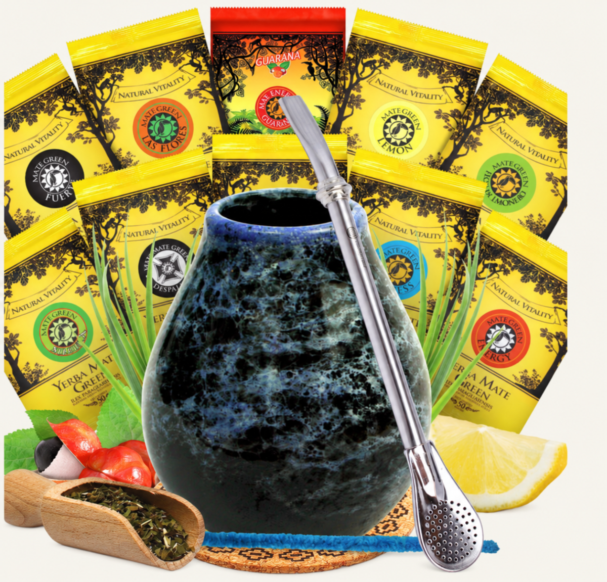 Mate Green degustacioni set – plavi mermer – fotografija proizvoda