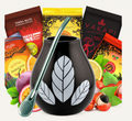 Yerba mate set – crna posuda sa listovima – fotografija proizvoda